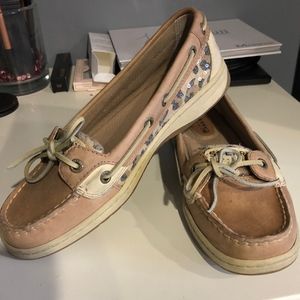 Sperry Angelfish Linen/Leopard Sequined Boat Shoes